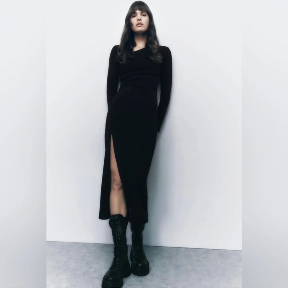 Zara asymmetric neck midi dress